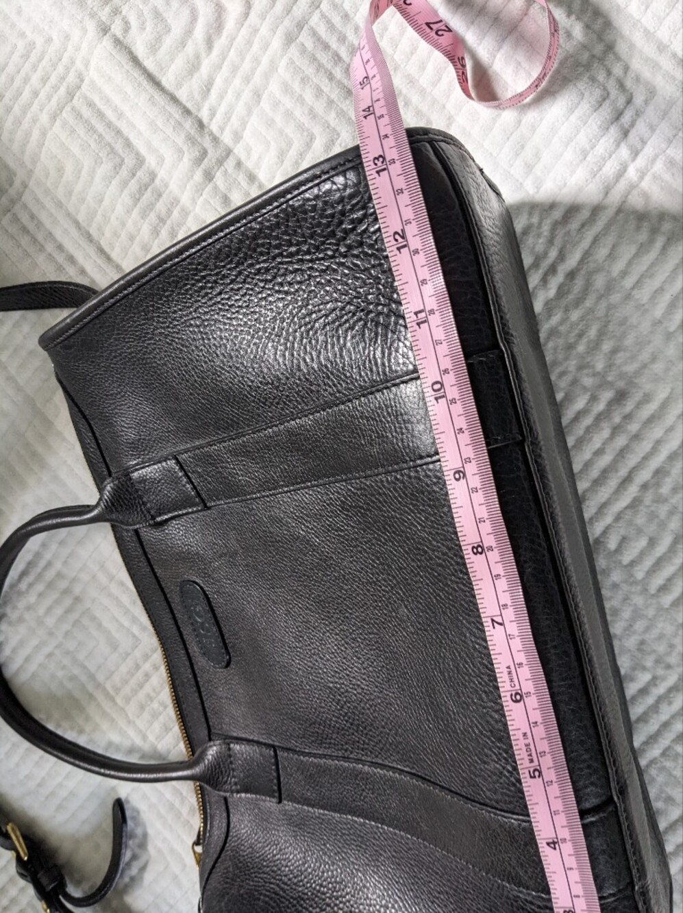Lotuff Black Satchel Medium Leather Tote w/ Strap Customized JSG See Pictures - Picture 15 of 16